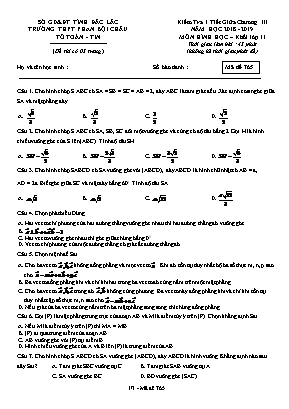 Đề kiểm tra 1 tiết giữa Chương III môn Hình học Lớp 11 - Mã đề 765 - Năm học 2018-2019 - Trường THPT Phan Bội Châu